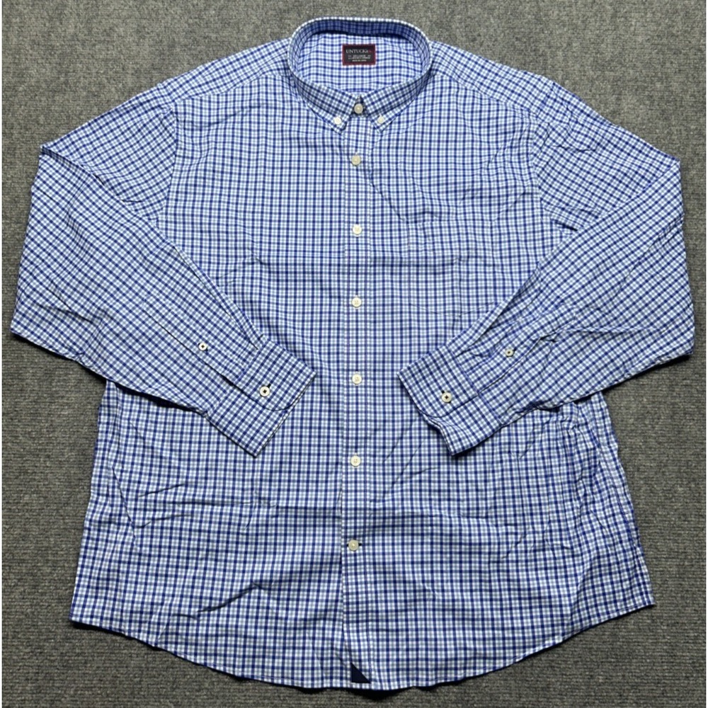UNTUCKit Moletto Shirt Mens 3XL Blue White Check Button Up Stretch Long Sleeve